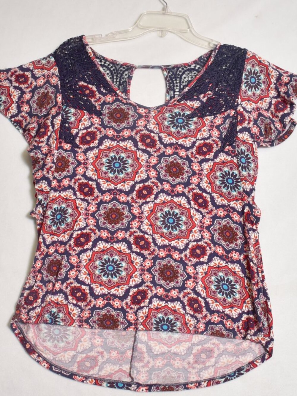 Cato Women's Blouse Crocheted Shoulders Size Small